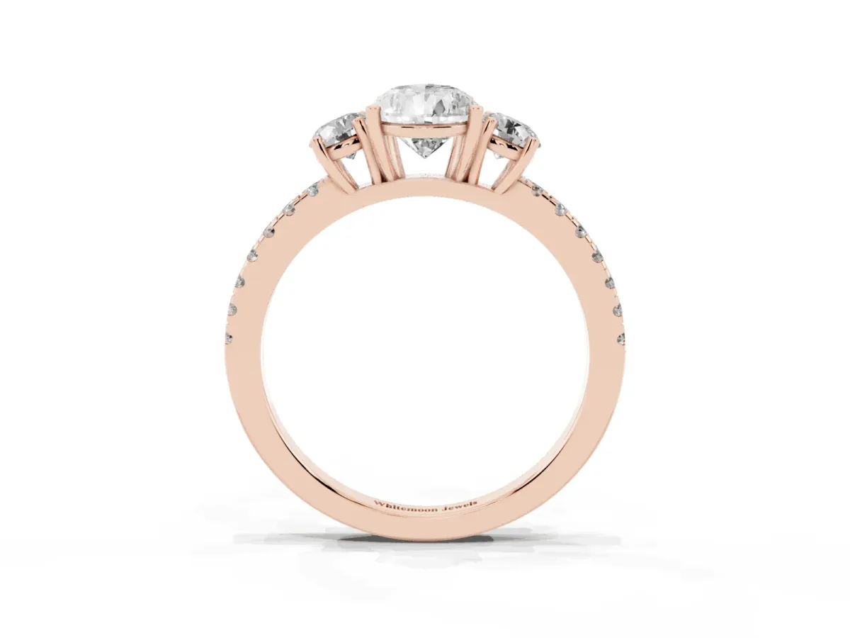Three-Stone Pear Cut Cut Diamond Pavé Band with Prong Setting Rose gold