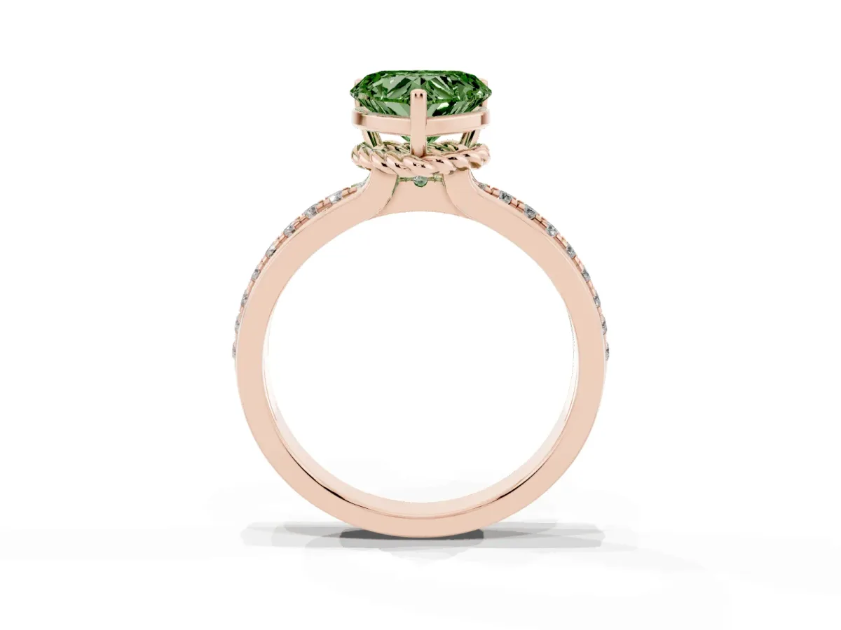 Fancy Green Heart Cut Solitaire Diamond Ring with Channel Set Band and Six-Prong Setting Rose gold