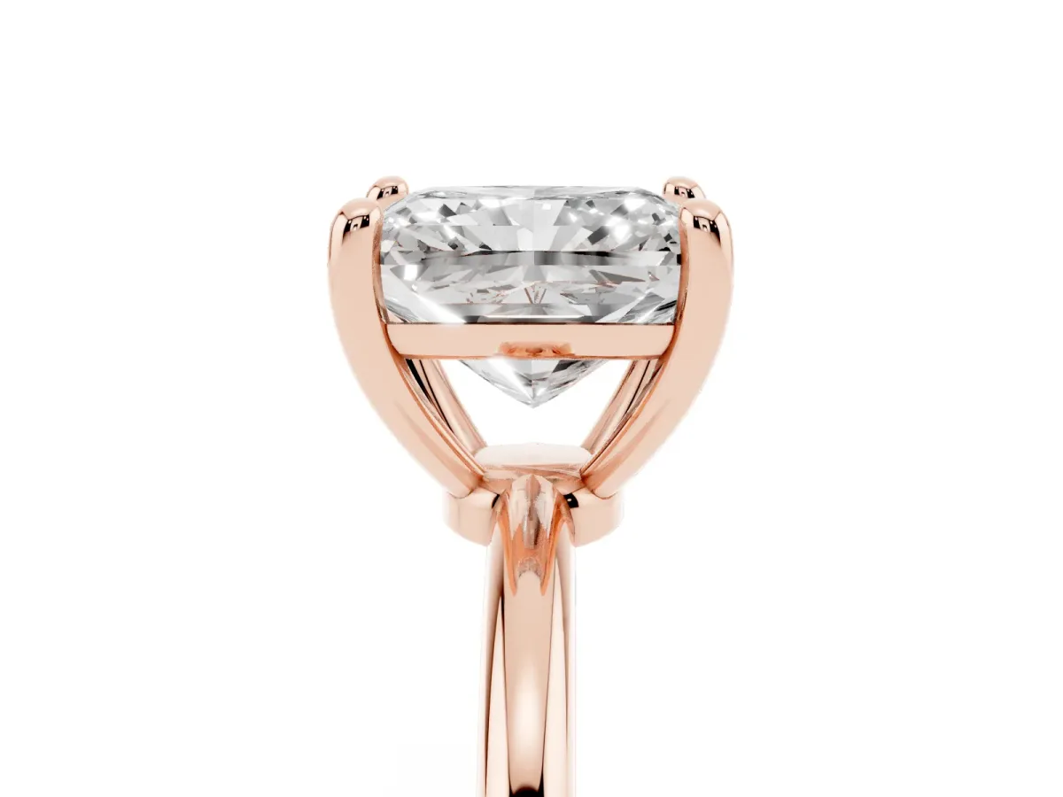 Radiant Cut Solitaire Diamond Ring with 4-Prong Setting on a Classic Band Rose gold