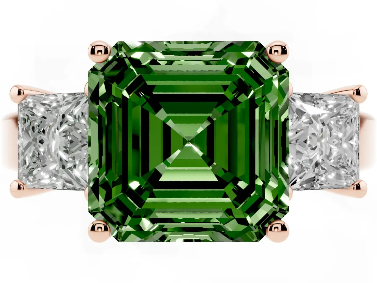 Fancy Green Three-Stone Asscher Cut Cut Solitaire Ring with Prong Setting Rose gold