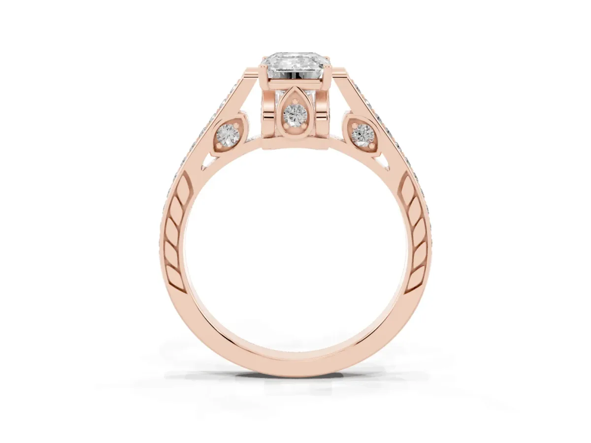 Emerald Cut Cut Cathedral Pave Diamond Engagement Ring with Six-Prong Setting Rose gold