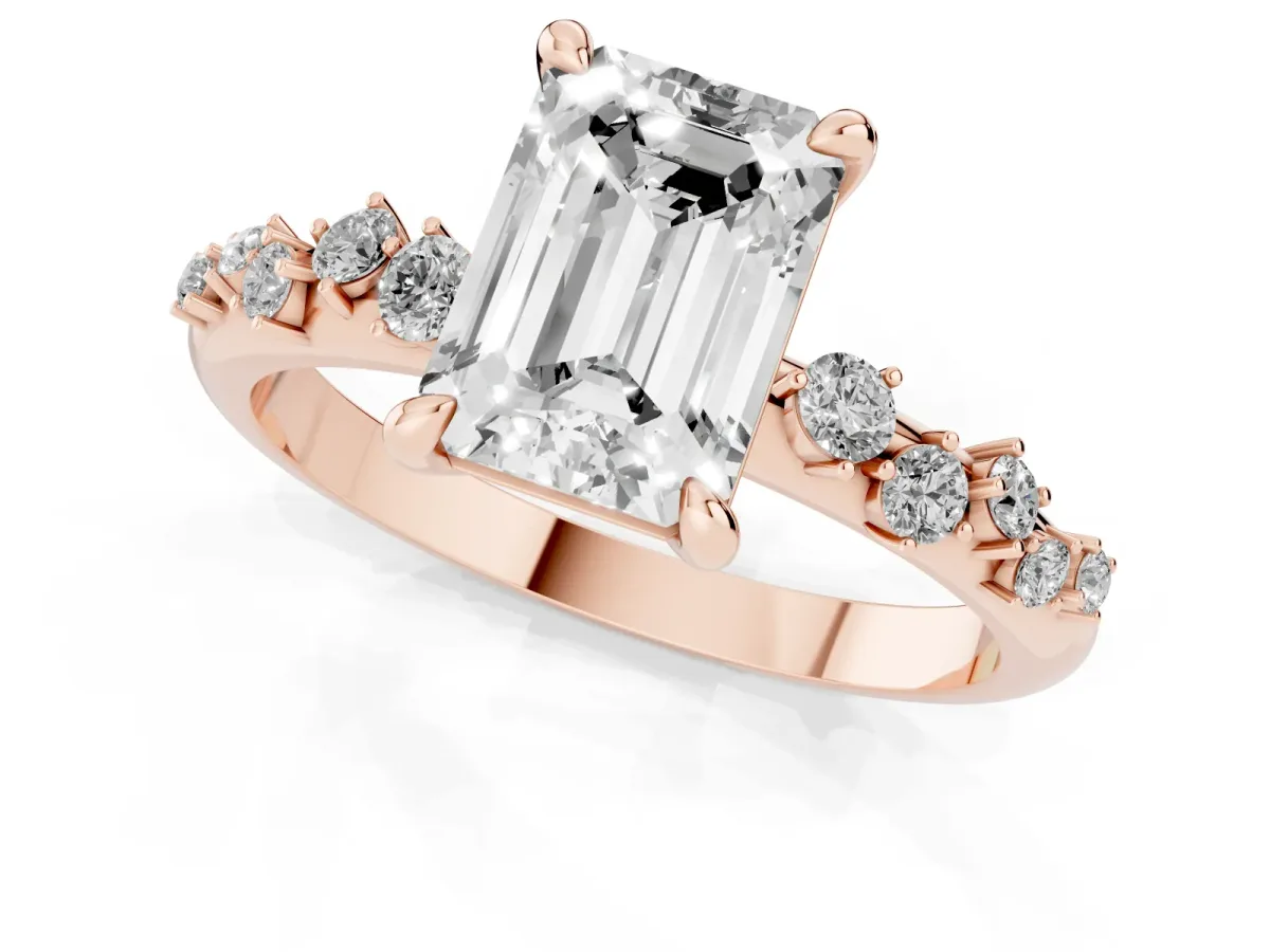 Emerald Cut Cut Diamond Vine Band with Four-Prong Setting Rose gold