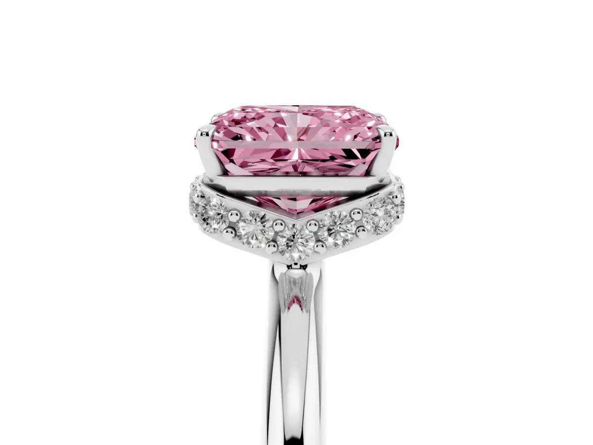 Fancy Pink Radiant Cut Brilliant Solitaire Engagement Ring with Six-Prong Setting and Classic Band Silver
