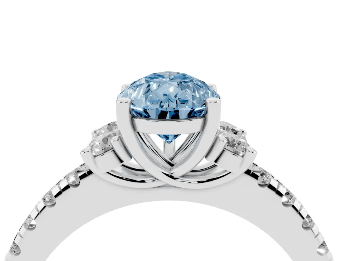 Fancy Blue Pear Cut Diamond Three-Stone Pave Band with Four-Prong Setting Platinum