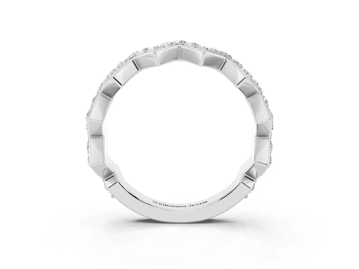 Zigzag Diamond Pave Round Eternity Band with Prong Setting Silver