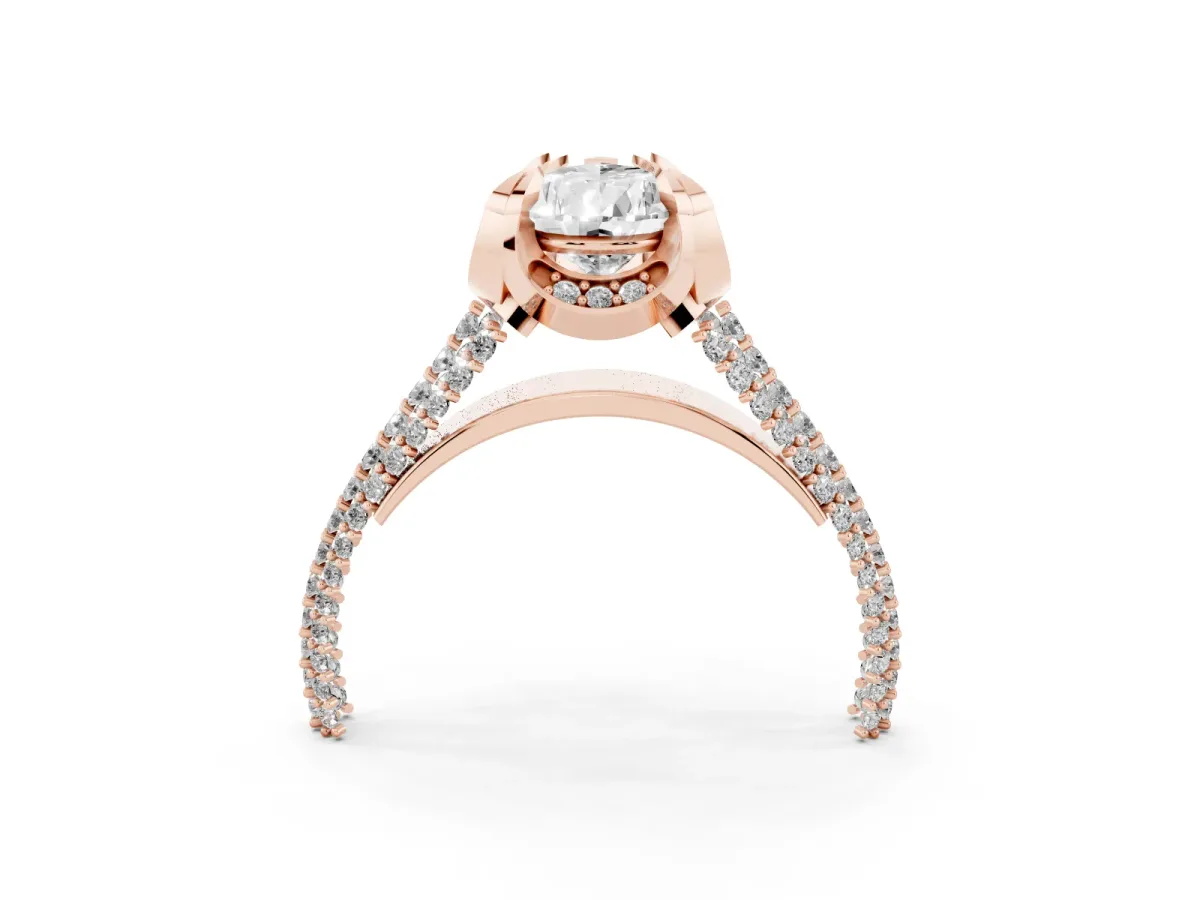 Pear Cut Solitaire Pave Split Shank Ring with Four-Prong Setting Rose gold