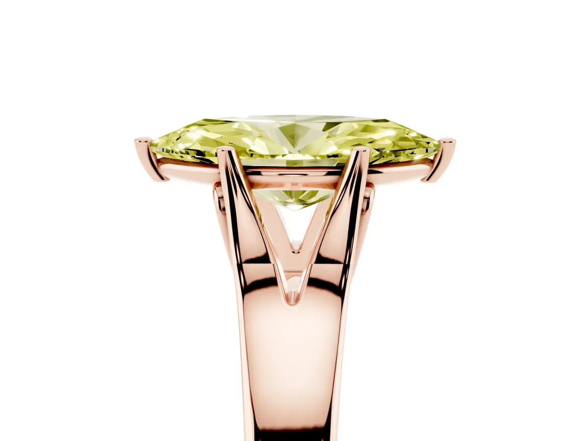 Fancy Yellow Marquise Cut Solitaire Diamond Ring with Cathedral Band and Four-Prong Setting Rose gold
