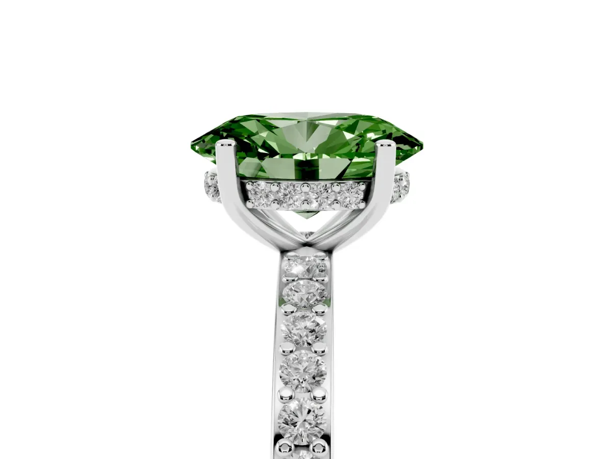 Fancy Green Oval Cut Cut Diamond Pavé Band Ring with Four-Prong Setting Platinum
