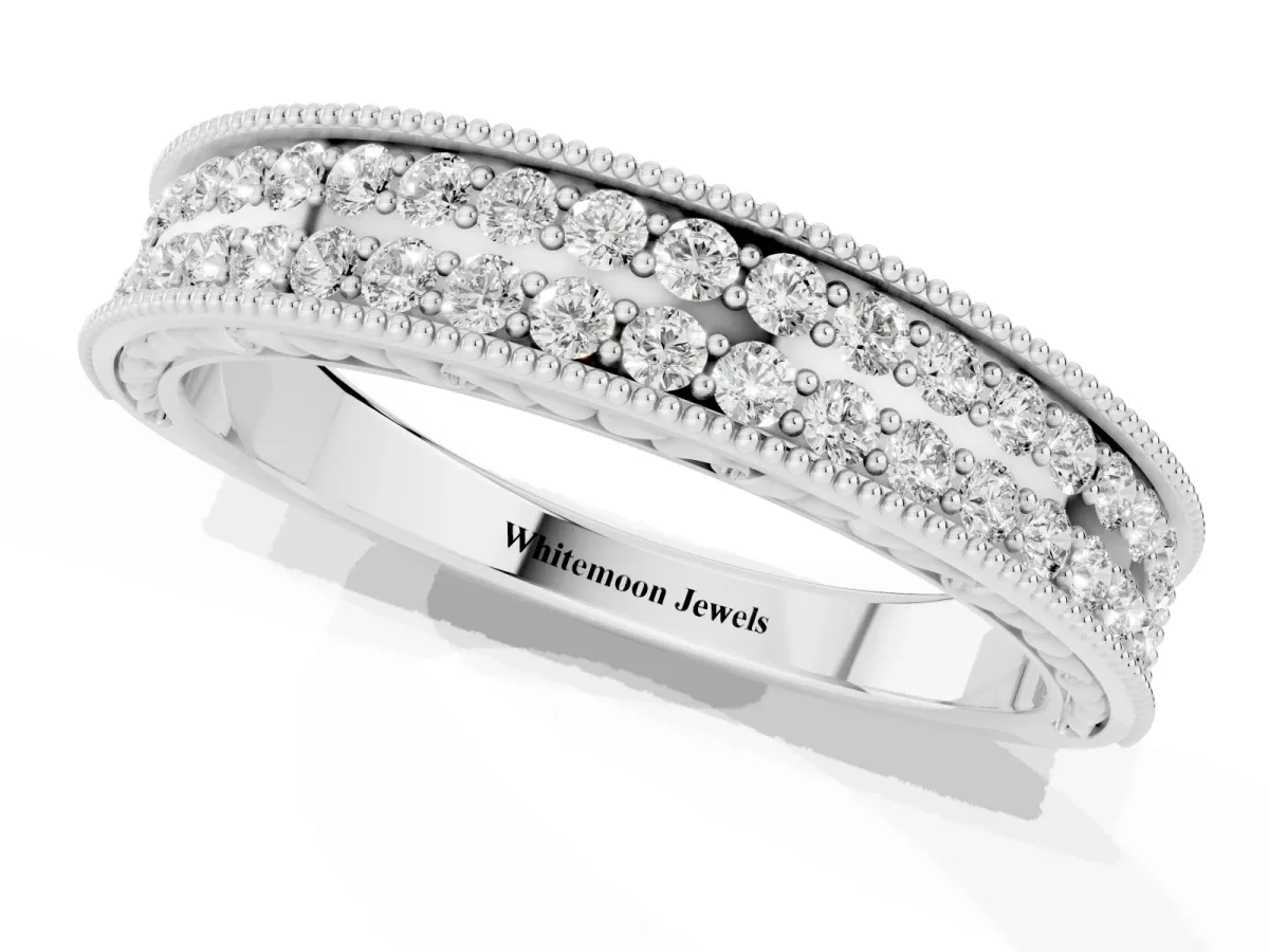 Pavé Round Diamond Eternity Band with Milgrain Edge Silver