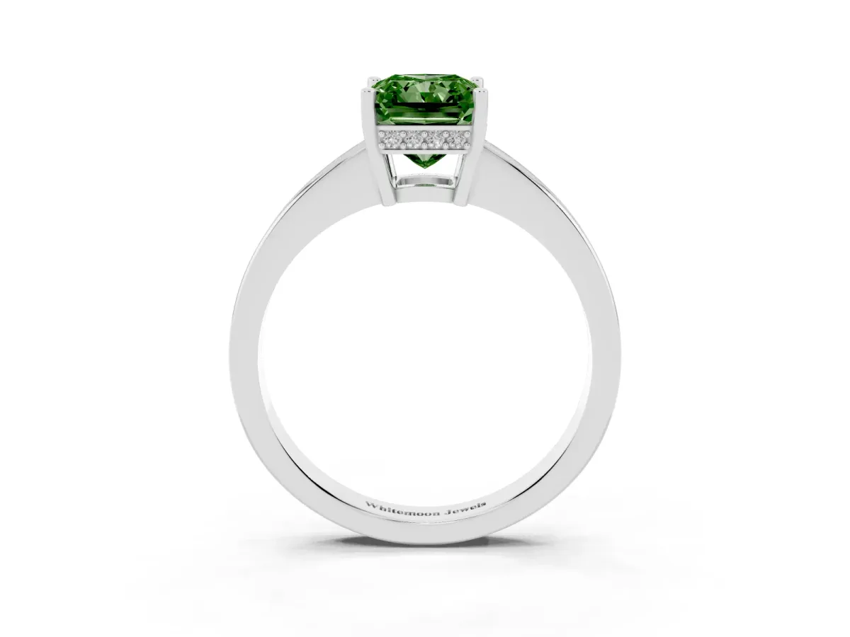 Fancy Green Radiant Cut Solitaire Pavé Band Prong Setting Ring Platinum