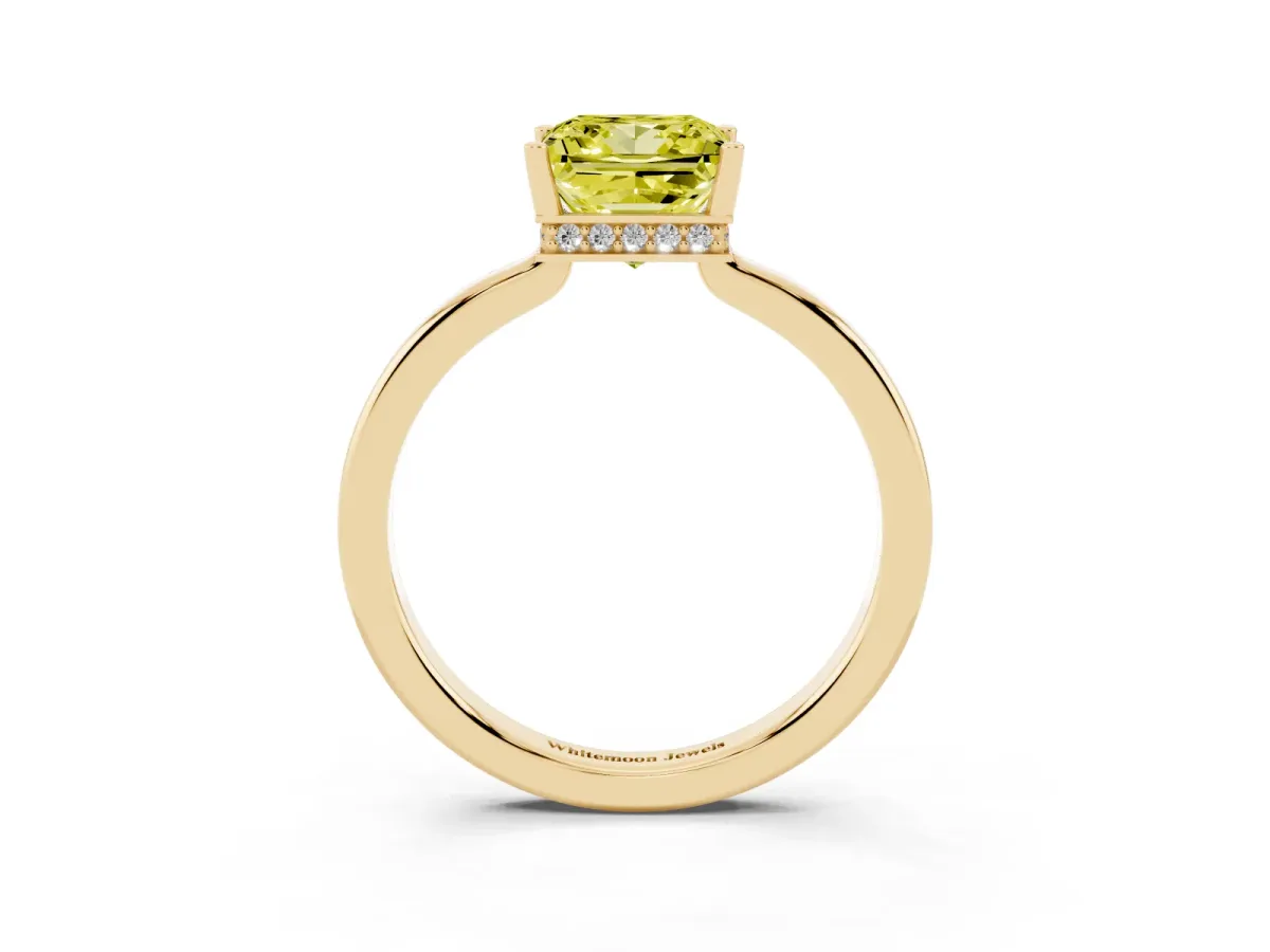 Fancy Yellow Princess Cut Cut Solitaire Engagement Ring with Four-Prong Setting on a Classic Band Yellow gold