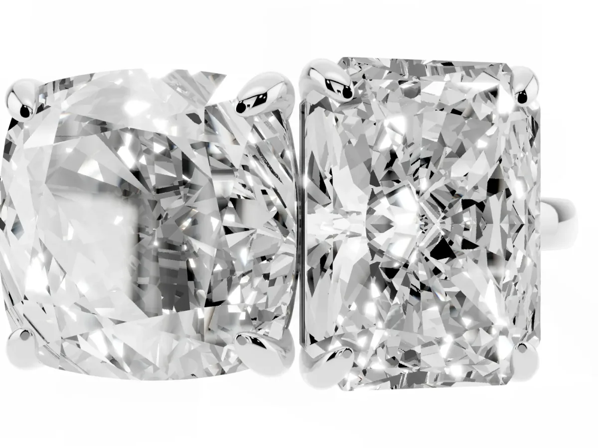 Cushion and Radiant Toi Moi Ring with Prong Setting and Plain Band Silver