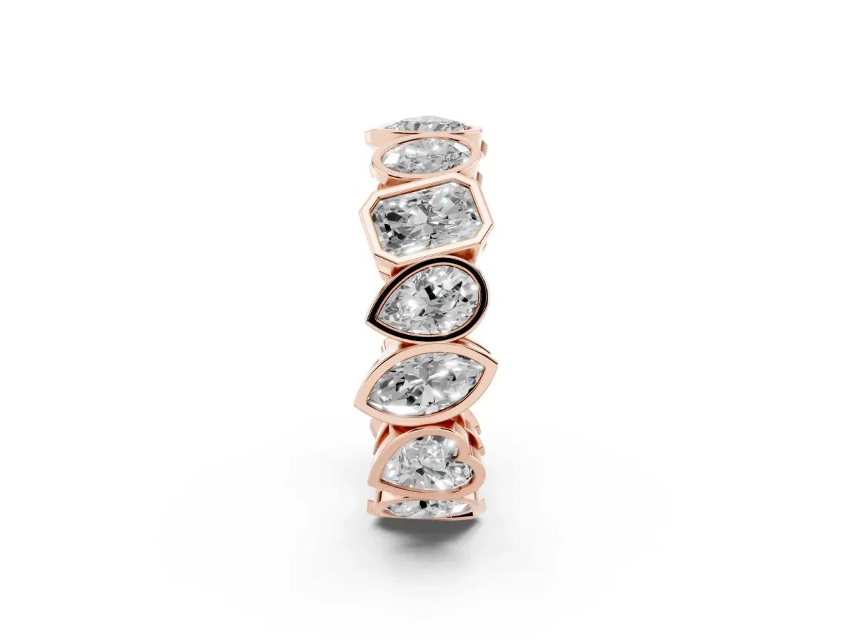 Mixed Shape Diamond Bezel Set Eternity Wedding Band Rose gold