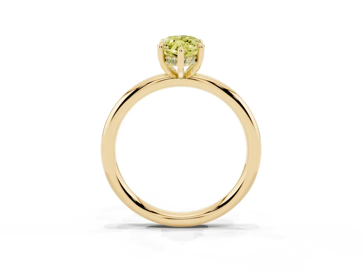 Fancy Yellow Marquise Cut Diamond Solitaire Ring with Thin Band and Four-Prong Setting Yellow gold
