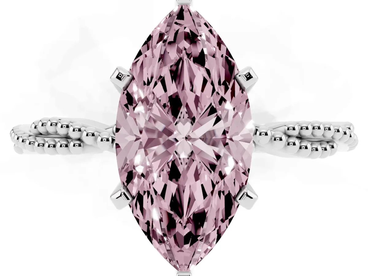 Fancy Pink Marquise Cut Solitaire Twisted Band with Bead Prong Setting Silver