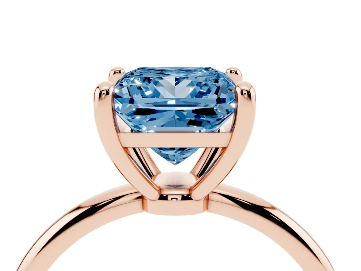 Fancy Blue Princess Cut Solitaire Diamond Ring with 4-Prong Setting on a Classic Band Rose gold