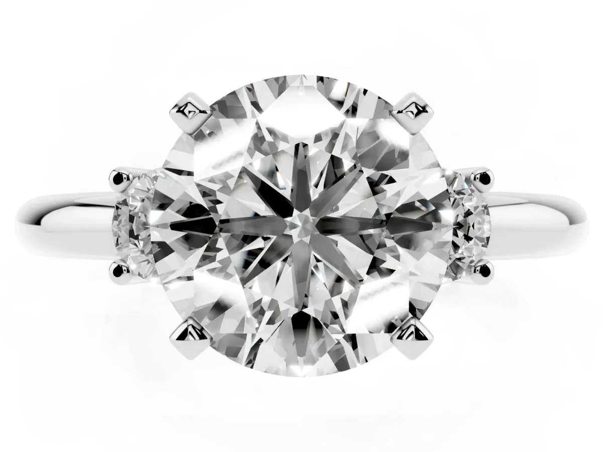 Three-Stone Round Cut Cut Diamond Solitaire with Prong Setting and Classic Band Silver