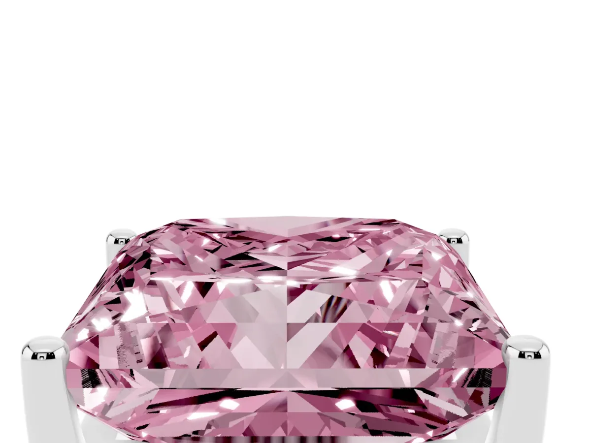 Fancy Pink Princess Cut Cut Diamond Solitaire Engagement Ring with Tapered Plain Band and Four-Prong Setting Silver