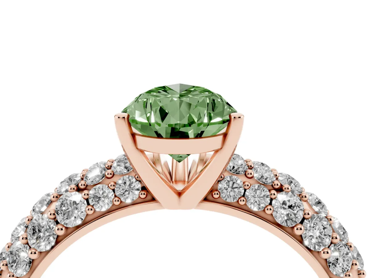 Fancy Green Pear Cut Diamond Pavé Band Solitaire Ring with Four-Prong Setting Rose gold