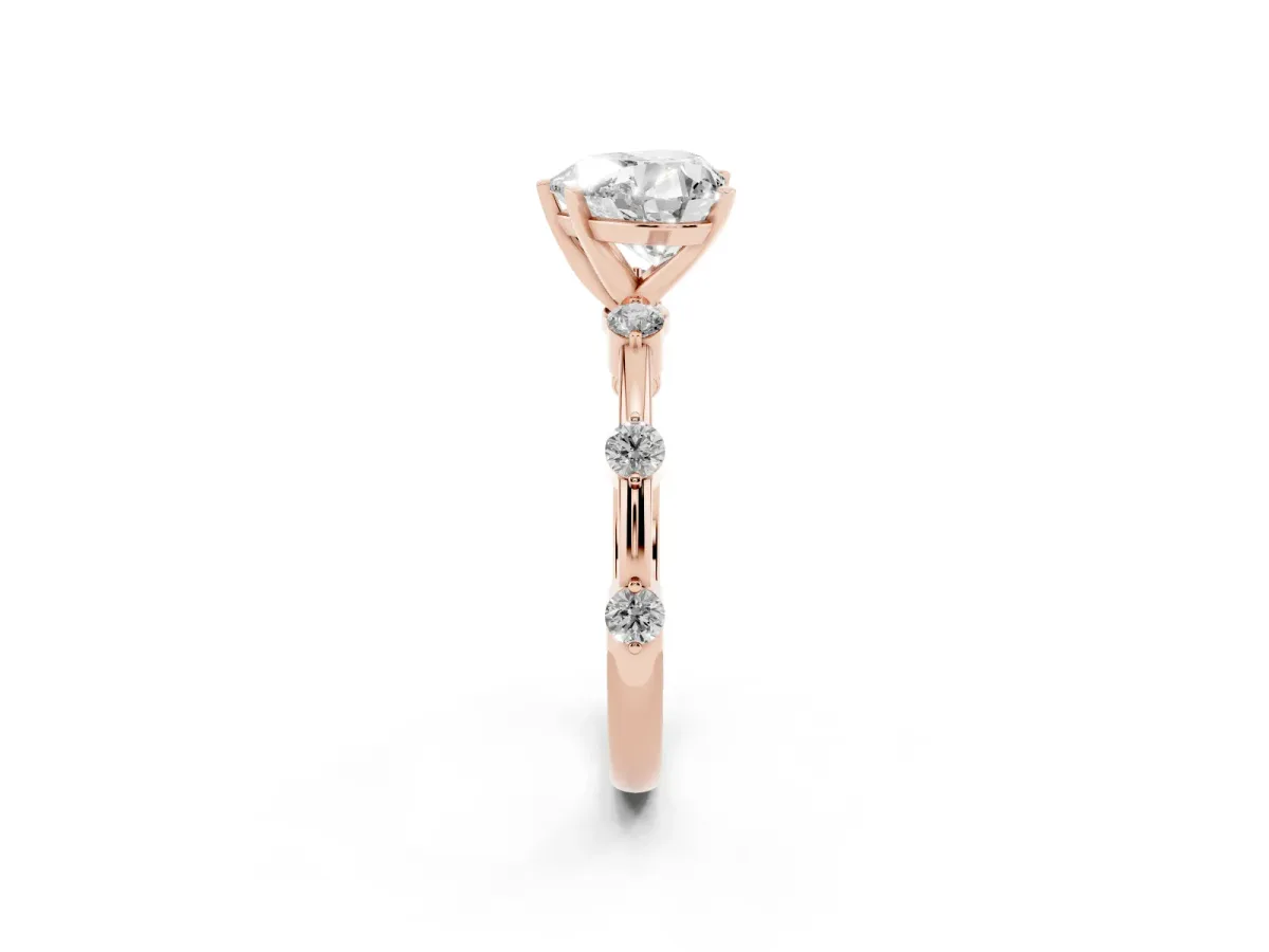Heart Cut Solitaire Diamond Ring with Bezel Set Side Stones and Prong Setting Rose gold