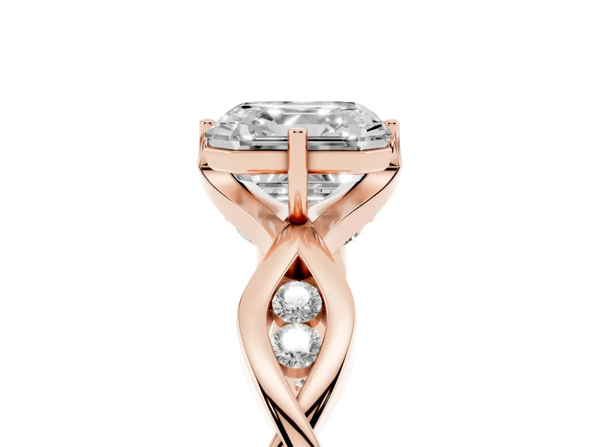 Asscher Cut Solitaire Twist Band with Leaf Prong Setting Rose gold