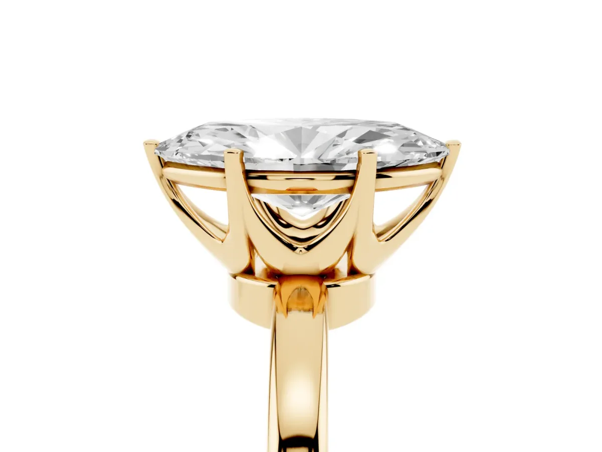 Marquise Cut Solitaire Diamond Ring with Six-Prong Setting on a Classic Band Yellow gold