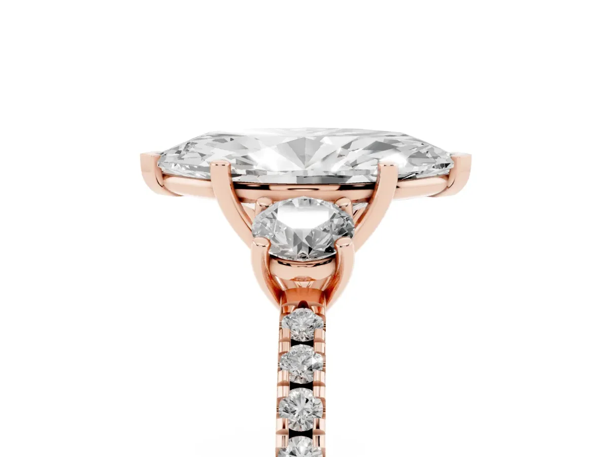 Three-Stone Marquise Cut Cut Diamond Pavé Band with Prong Setting Rose gold