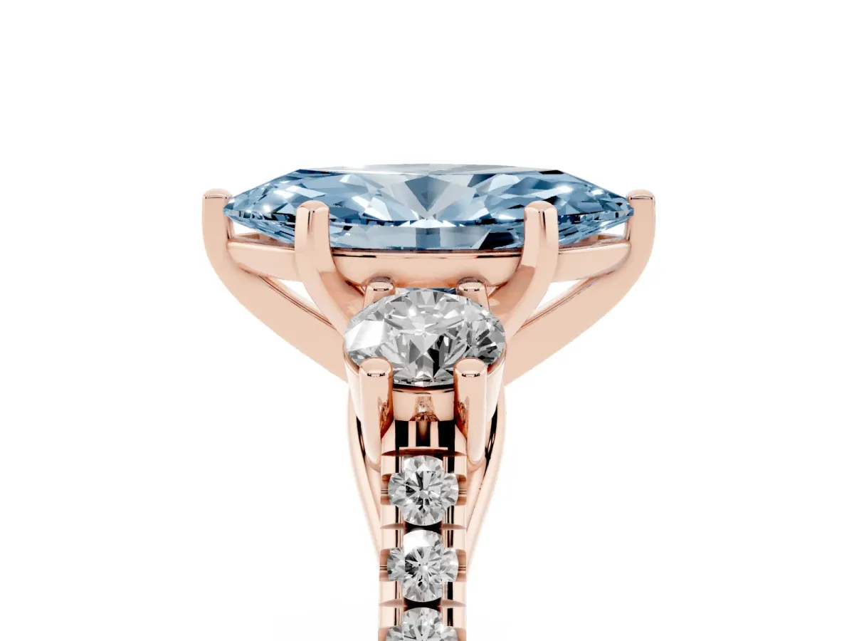 Fancy Blue Three-Stone Marquise Cut Diamond Pavé Band with Four-Prong Setting Rose gold