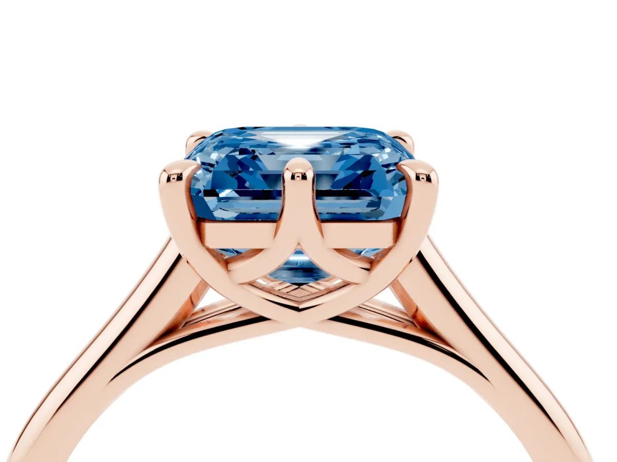 Fancy Blue Asscher Cut Solitaire Engagement Ring with Six-Prong Setting and Classic Band Rose gold