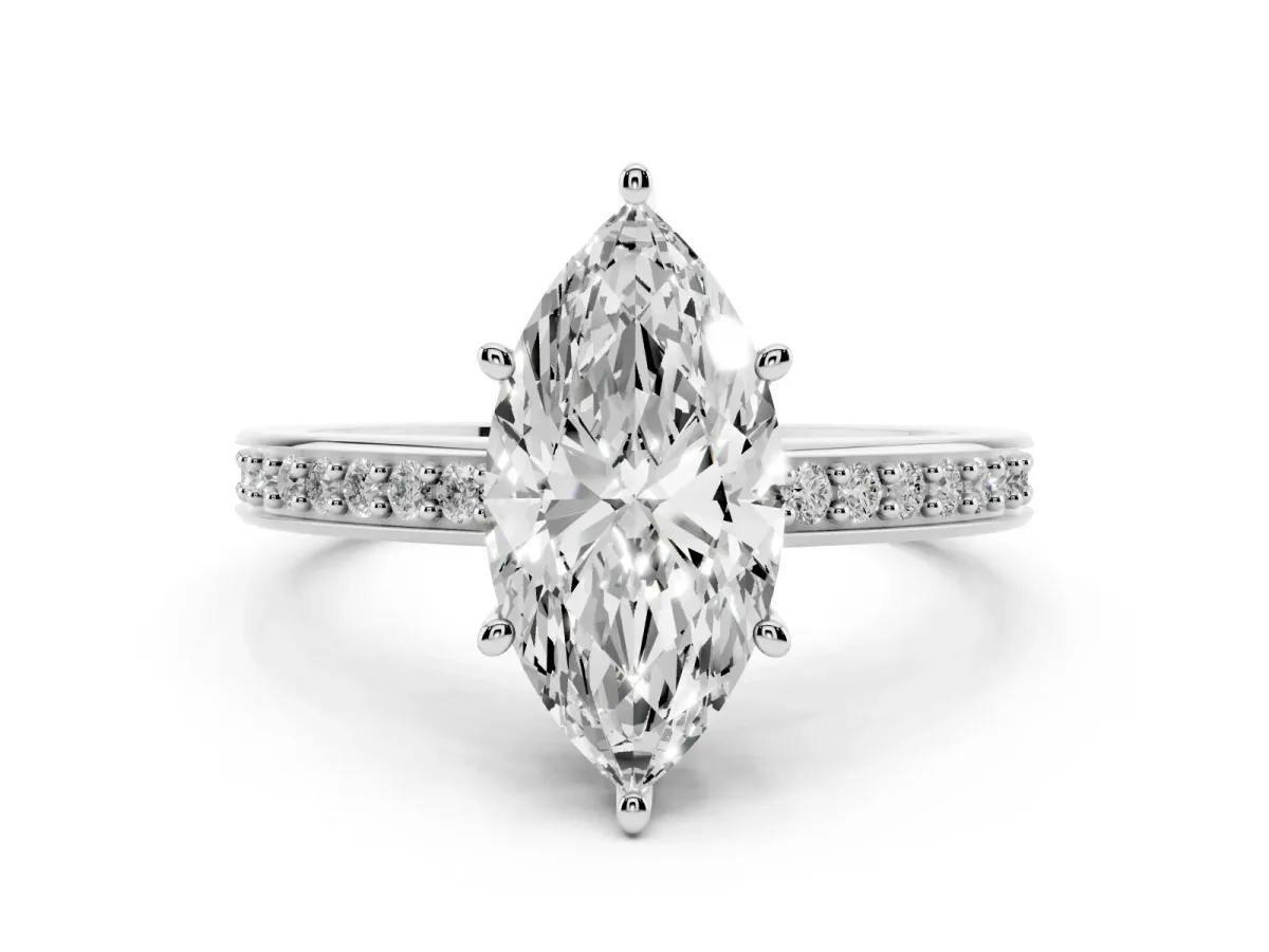 Marquise Cut Solitaire Pavé Band Prong Setting Ring Silver
