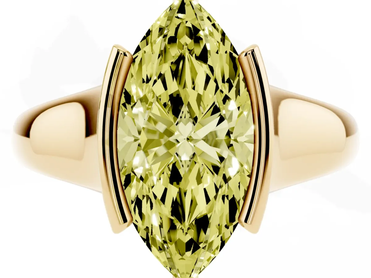 Fancy Yellow Marquise Cut Solitaire Tension Set Diamond Ring with Split Shank Band Yellow gold