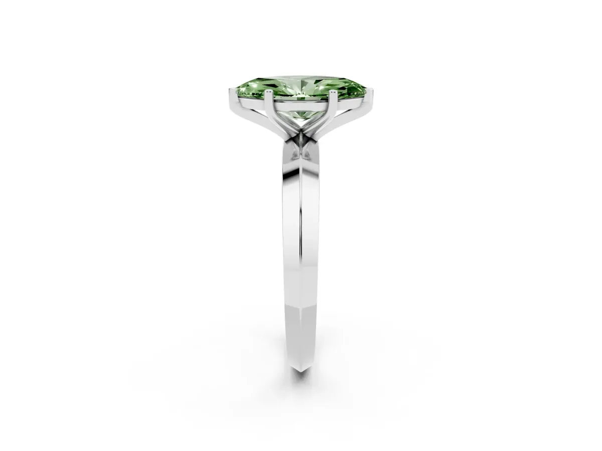 Fancy Green Marquise Cut Cut Solitaire Engagement Ring with Flat Band and Four-Prong Setting Silver