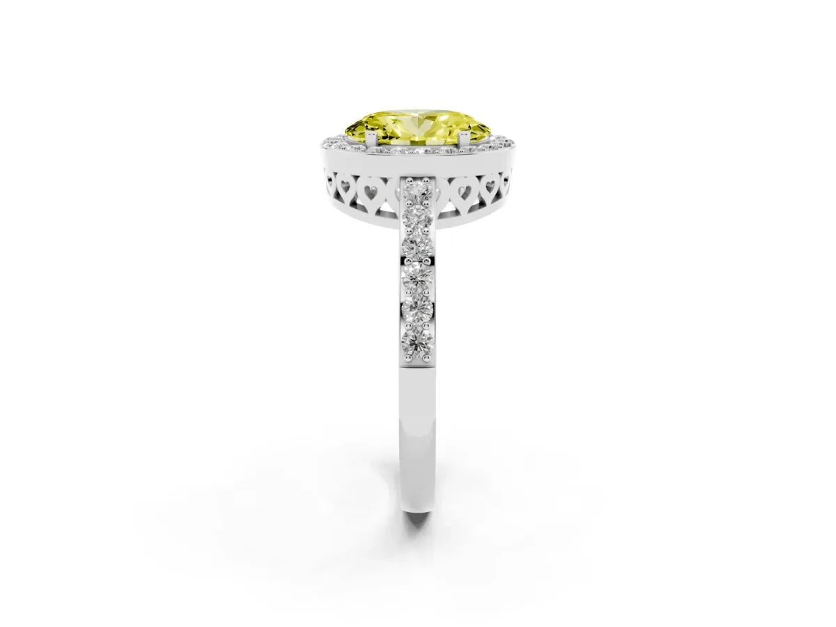 Fancy Yellow Oval Cut Halo Diamond Pavé Band Ring with Prong Setting Silver