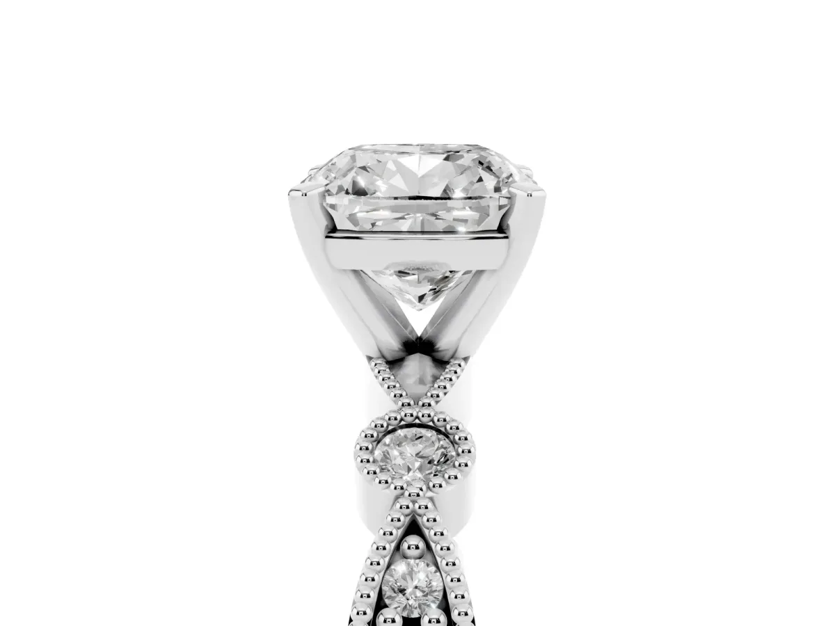 Cushion Cut Milgrain Bezel Diamond Engagement Ring with Solitaire Prong Setting Platinum