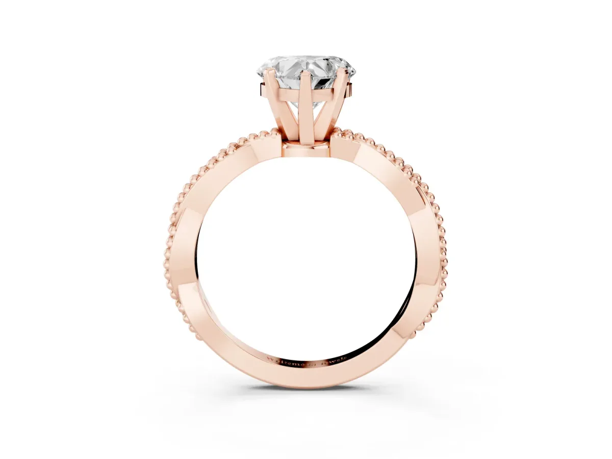Heart Cut Solitaire Twisted Band with Bead Prong Setting Rose gold