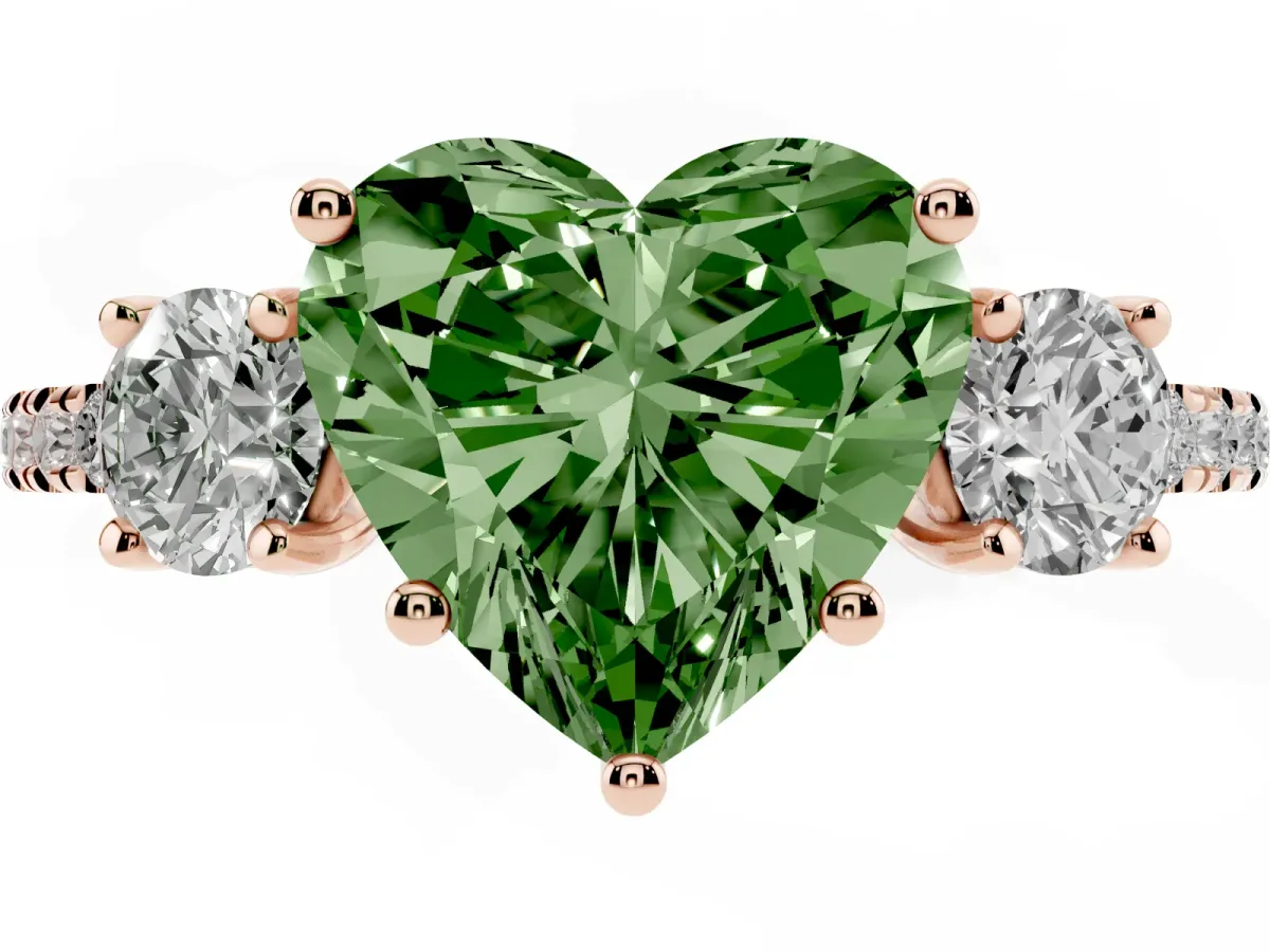 Fancy Green Three-Stone Heart Cut Cut Diamond Pavé Band with Prong Setting Rose gold