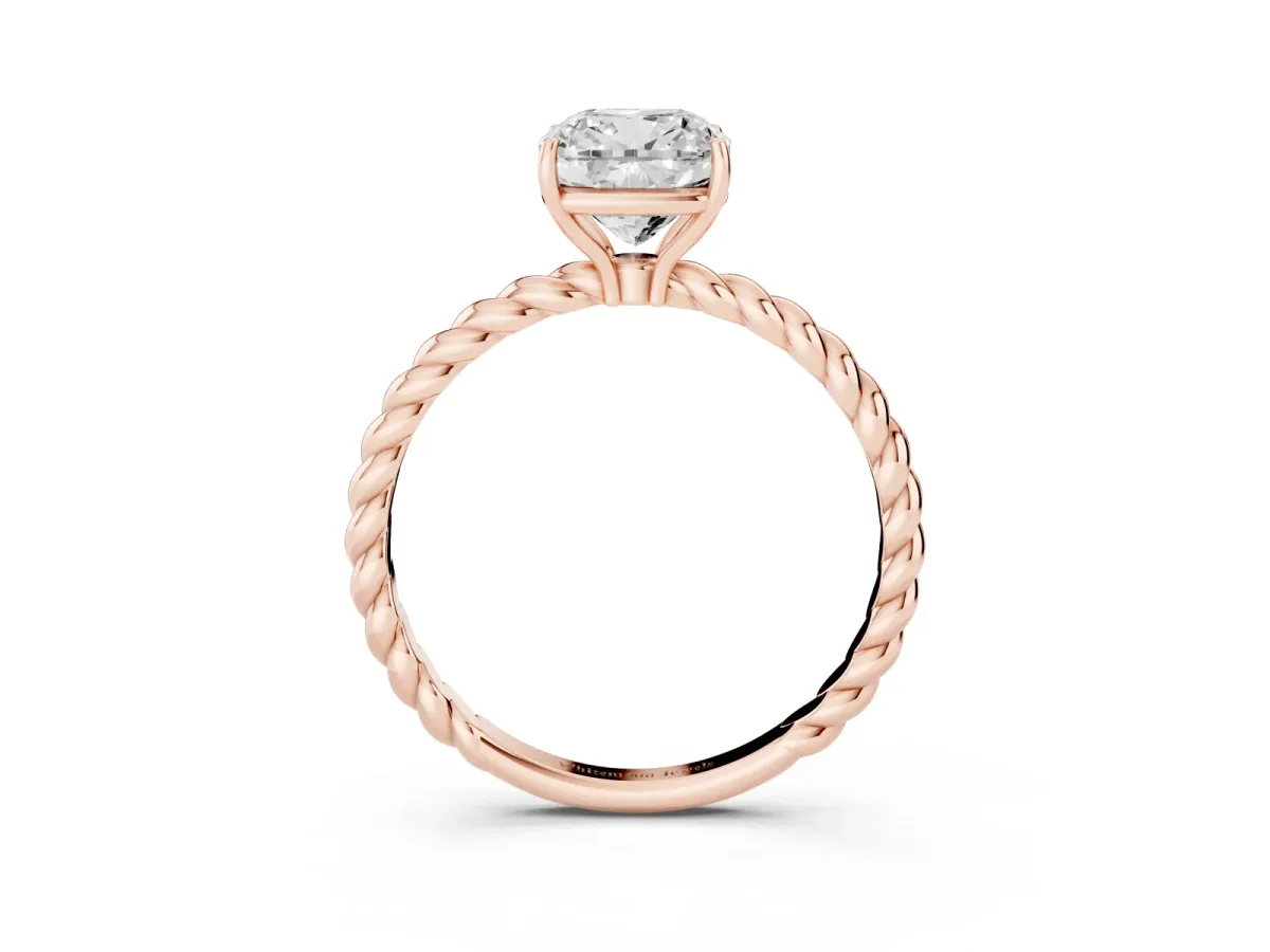 Cushion Cut Solitaire Twisted Band 4-Prong Ring Rose gold