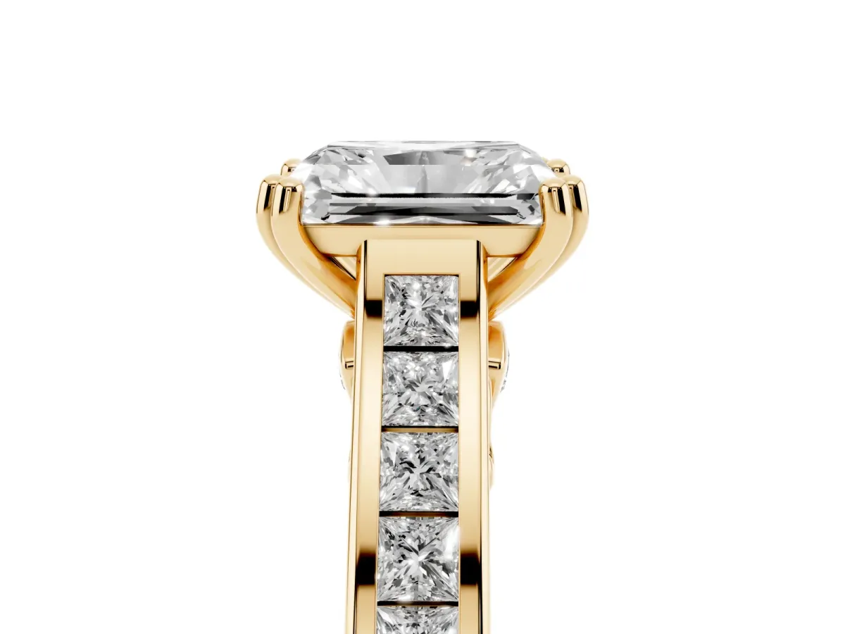 Radiant Cut Cut Channel Set Solitaire Engagement Ring with Prong Setting Yellow gold