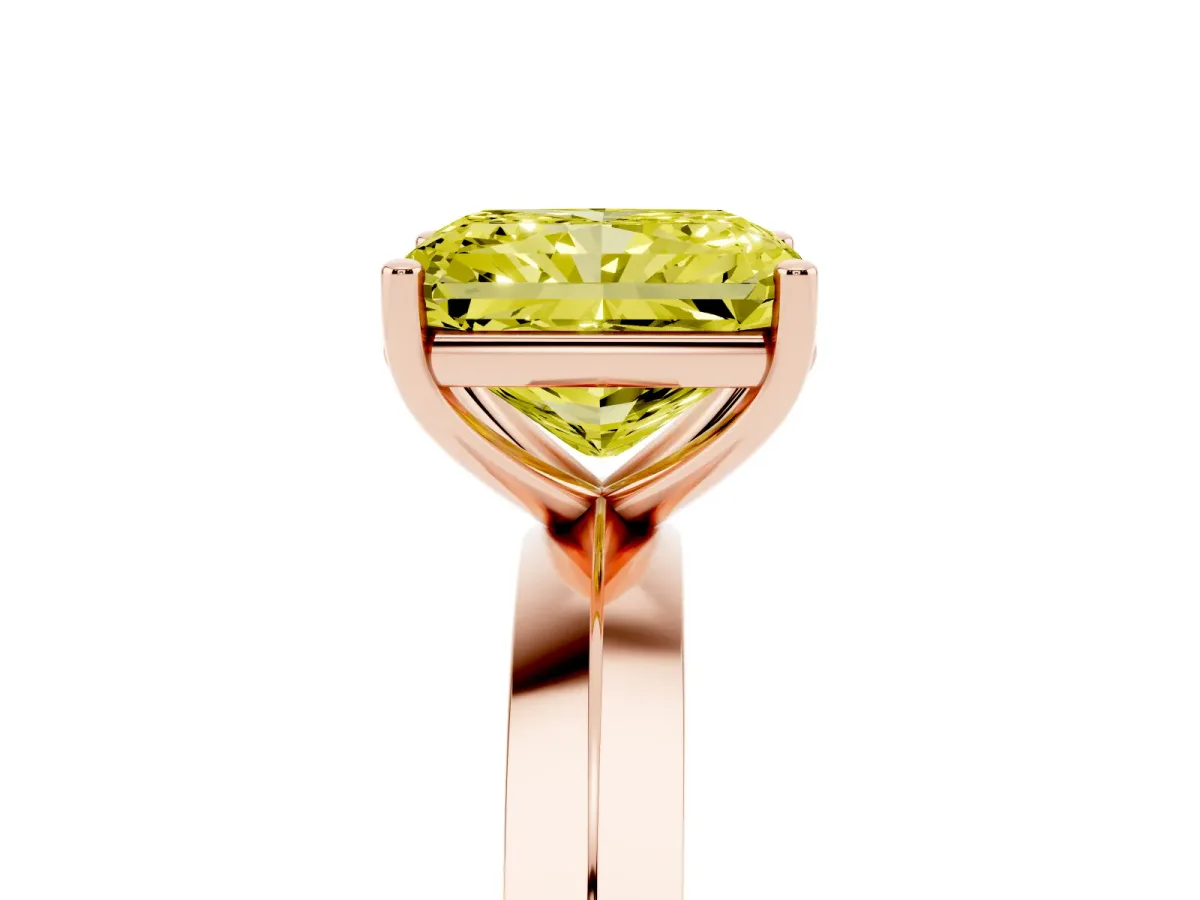 Fancy Yellow Radiant Cut Cut Solitaire Engagement Ring with Flat Band and Four-Prong Setting Rose gold
