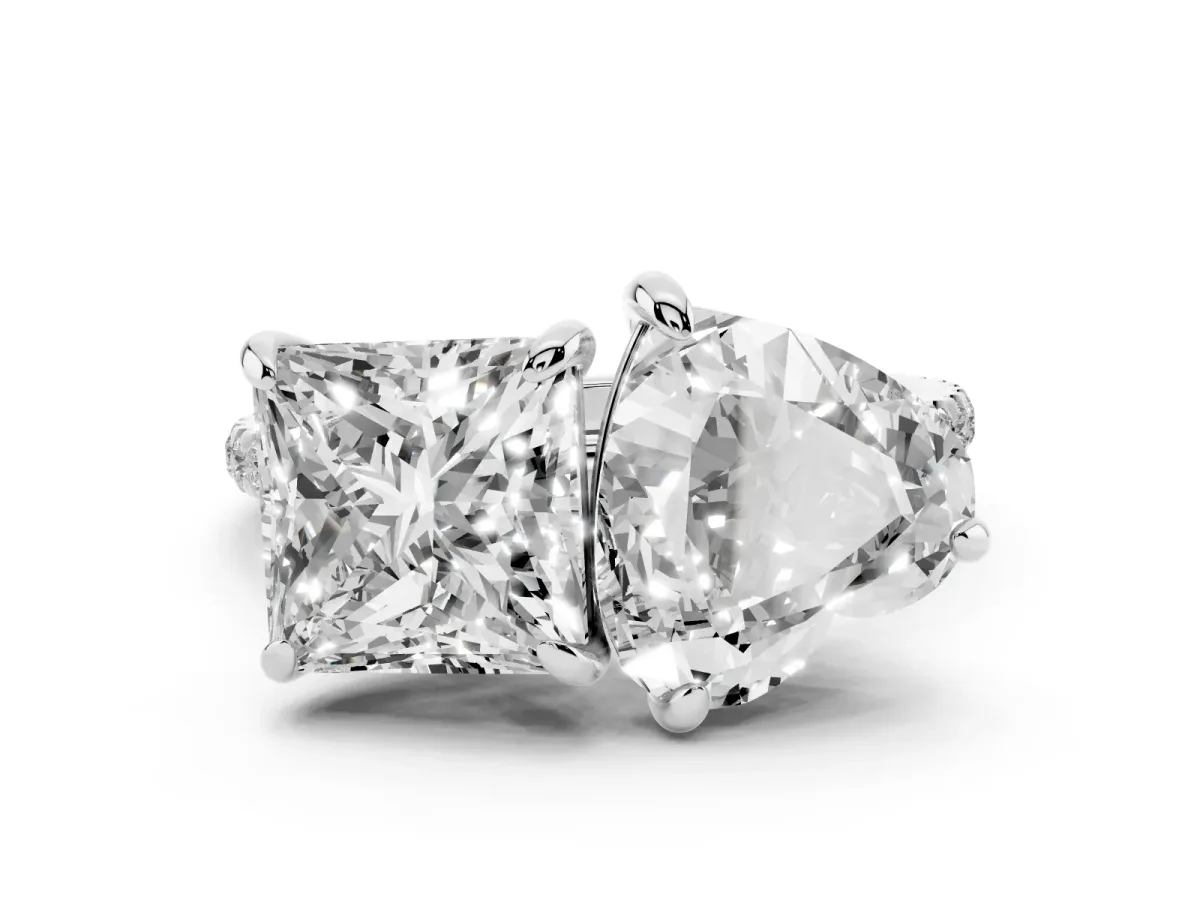Heart and Princess Toi Moi Ring with Prong Setting and Pave Band Platinum