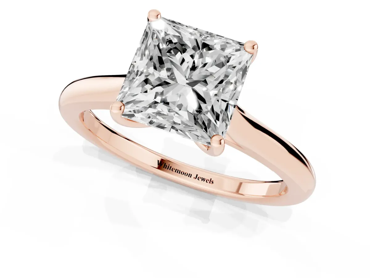Princess Cut Cut Solitaire Ring with Cathedral Band and Four-Prong Setting Rose gold