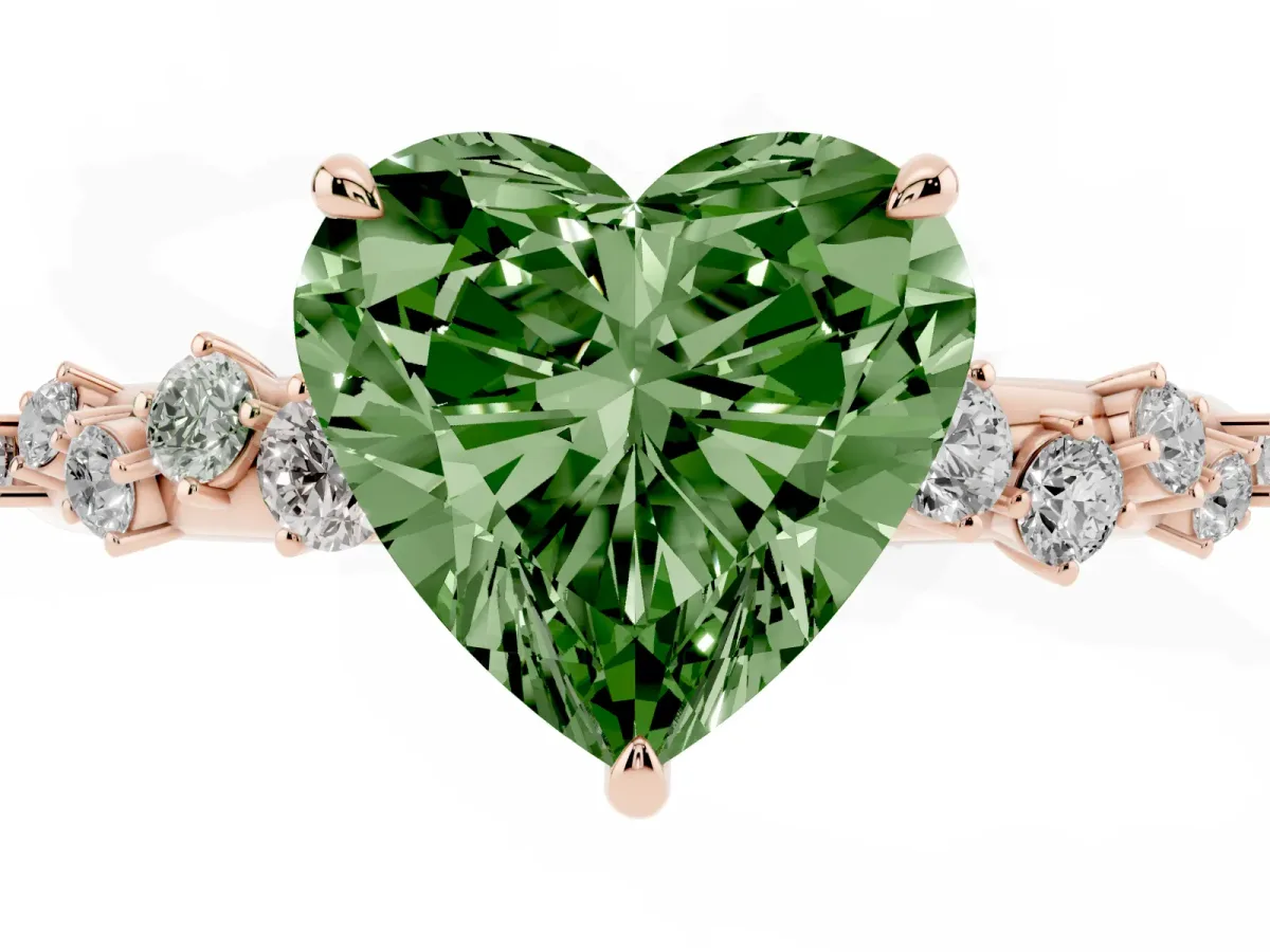 Fancy Green Heart Cut Diamond Cluster Prong-Set Solitaire Ring Rose gold