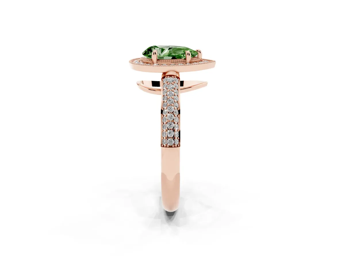 Fancy Green Pear Cut Cut Halo Diamond Pave Band with Four-Prong Setting Rose gold