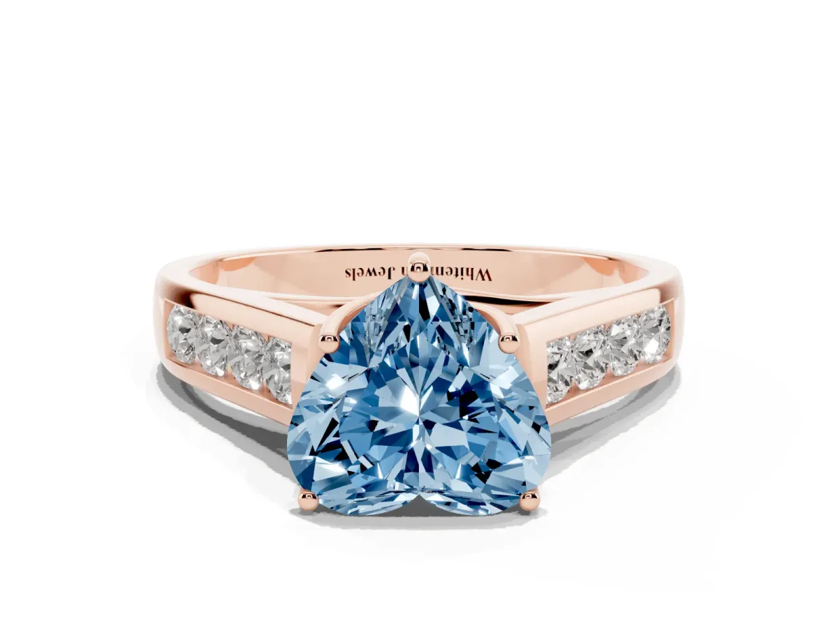 Fancy Blue Heart Cut Brilliant Channel-Set Solitaire Ring with Four-Prong Setting Rose gold