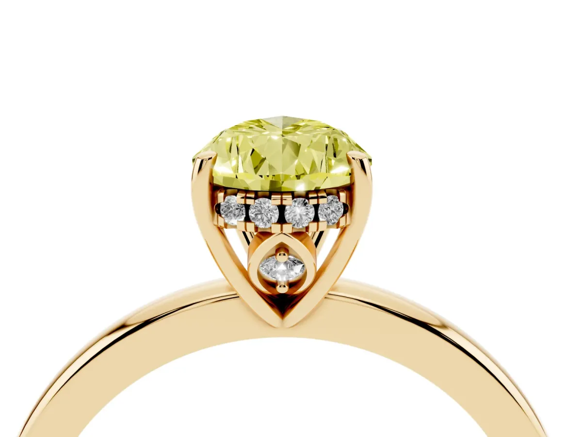 Fancy Yellow Pear Cut Solitaire Diamond Ring with Prong Setting and Plain Band Yellow gold