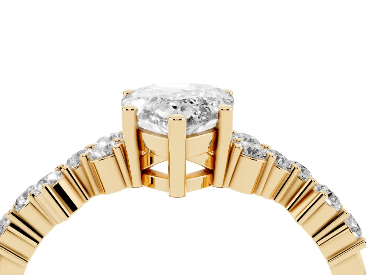 Pear Cut Diamond Scattered Round Accent Ring with Prong Setting Yellow gold
