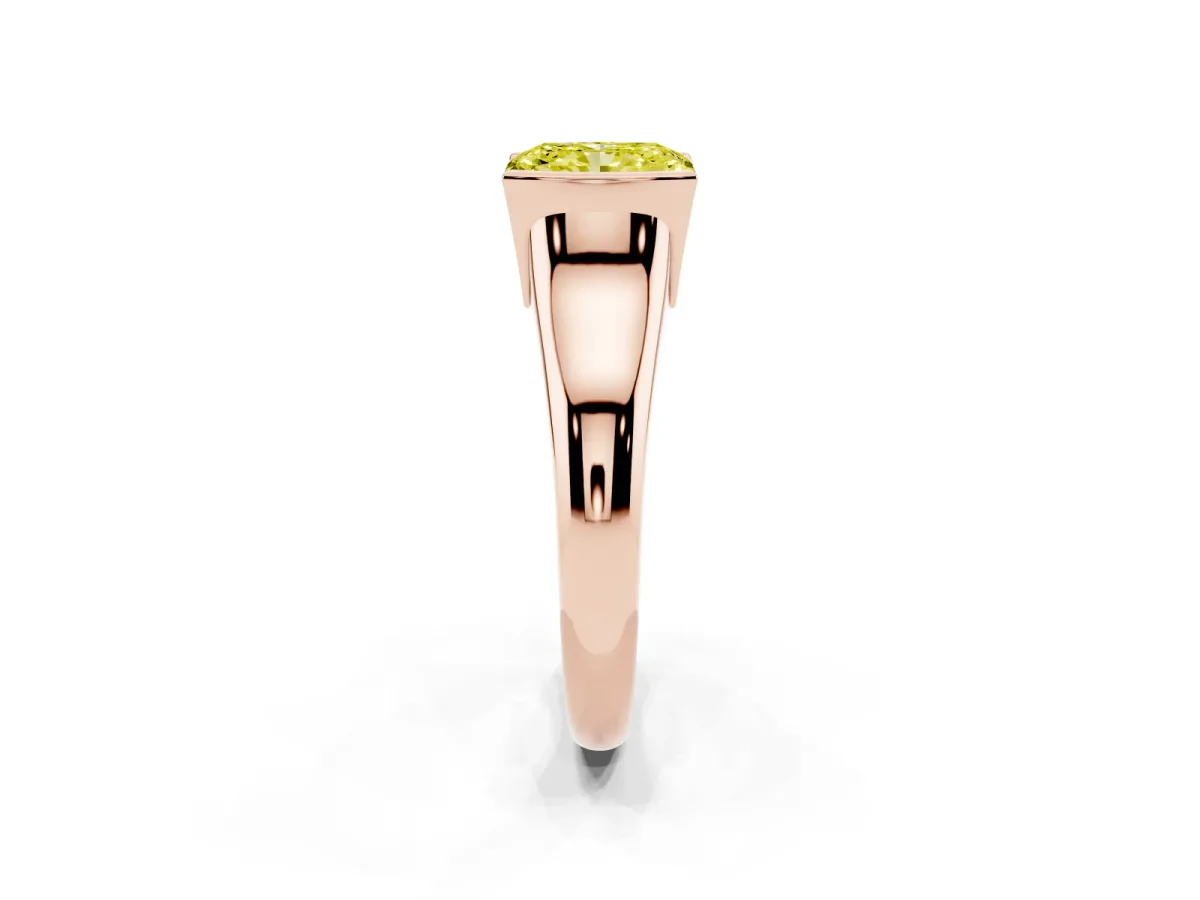 Fancy Yellow Radiant Cut Solitaire Tension Set Diamond Ring with Split Shank Band Rose gold
