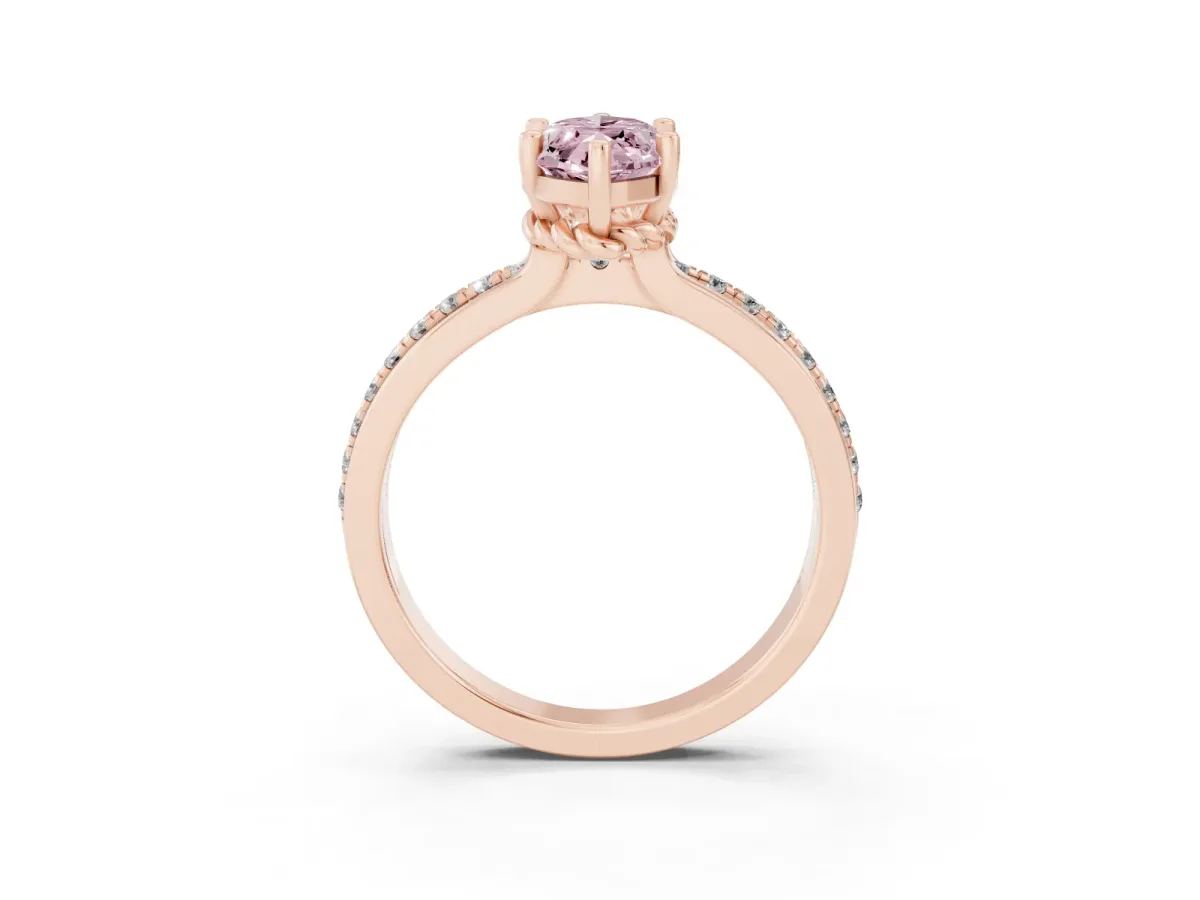 Fancy Pink Marquise Cut Solitaire Diamond Ring with Channel Set Band and Six-Prong Setting Rose gold