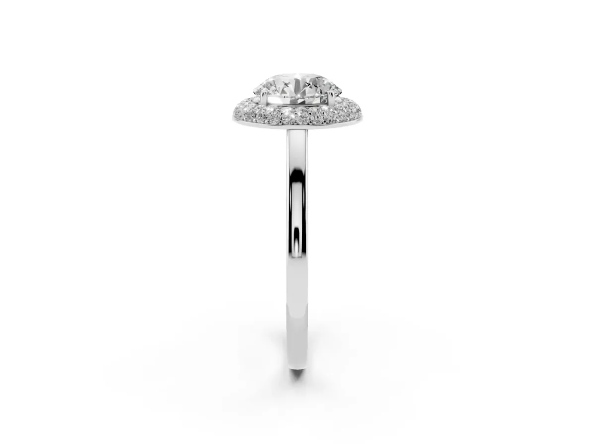 Round Cut Halo Diamond Engagement Ring with Solitaire Band and Four-Prong Setting Platinum