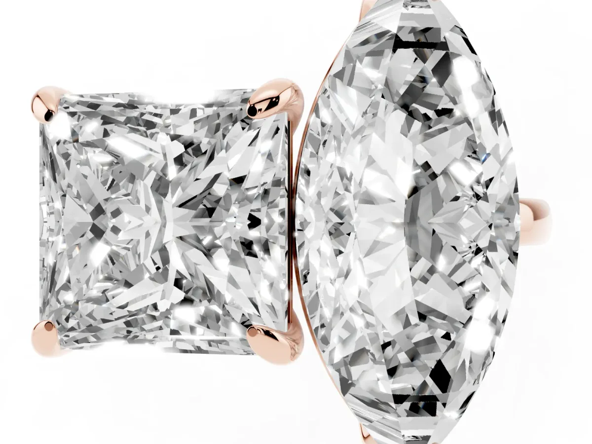 Marquise and Princess Toi Moi Ring with Prong Setting and Plain Band Rose gold
